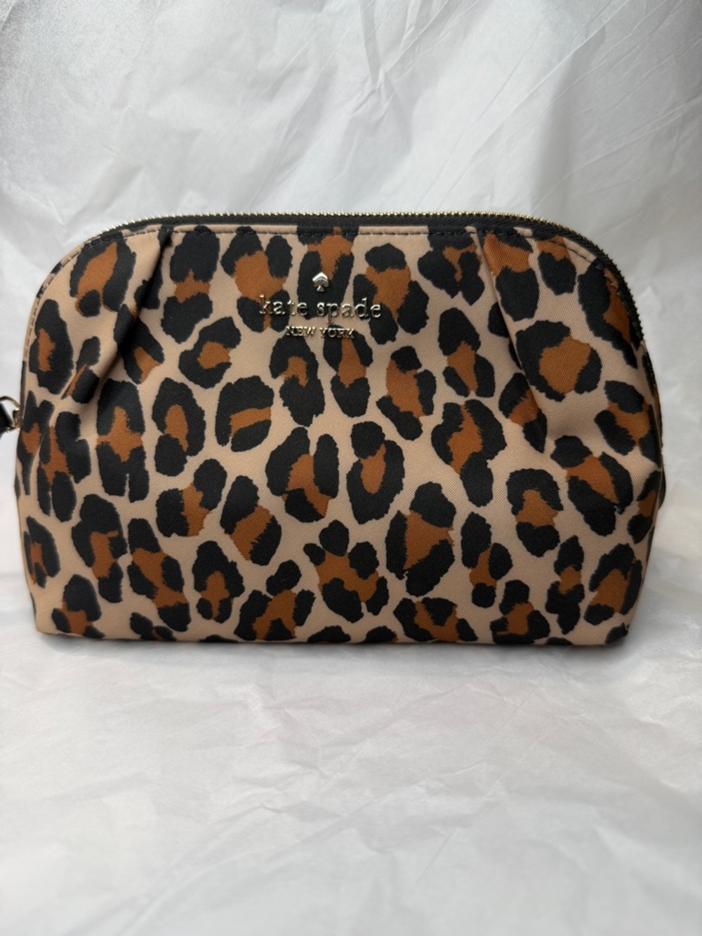 kate spade Leopard-Print Zip Cosmetic Pouch in Beige, Brown & Black